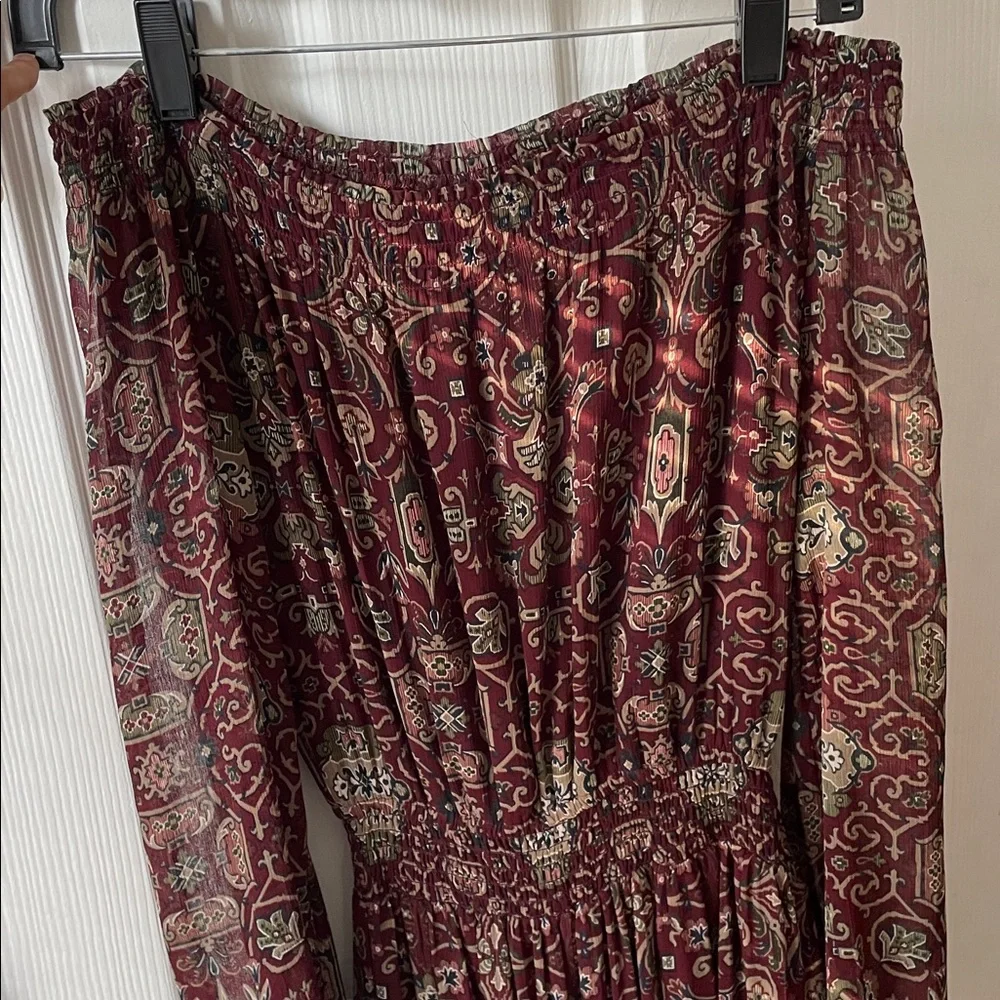 Abercrombie & Fitch Maroon Boho Paisley Western Off Shoulder Maxi Dress XS Y2K